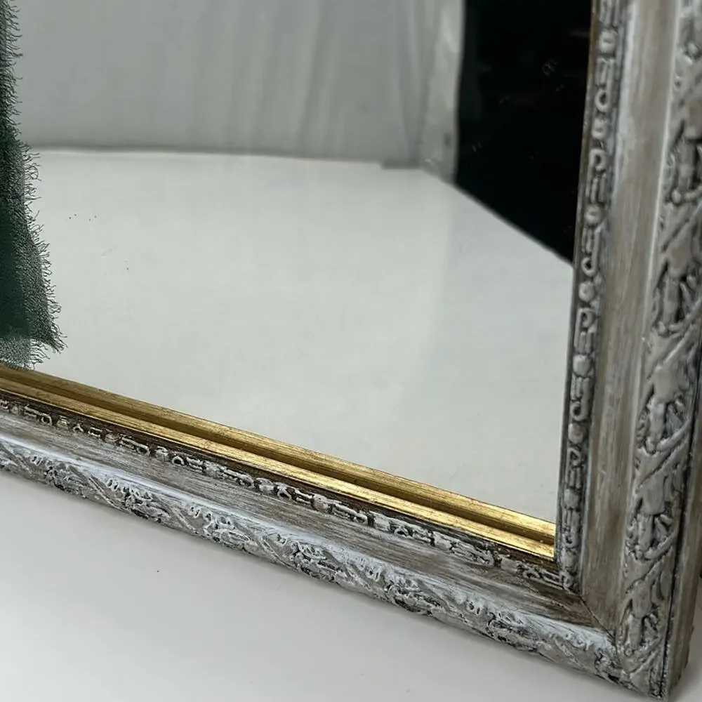 Hand Painted & Distressed Mirror Paper Rose & Green Chiffon Bow